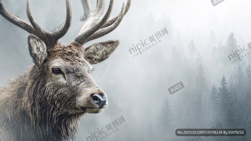 霧中雄鹿的威嚴(yán)瞬間