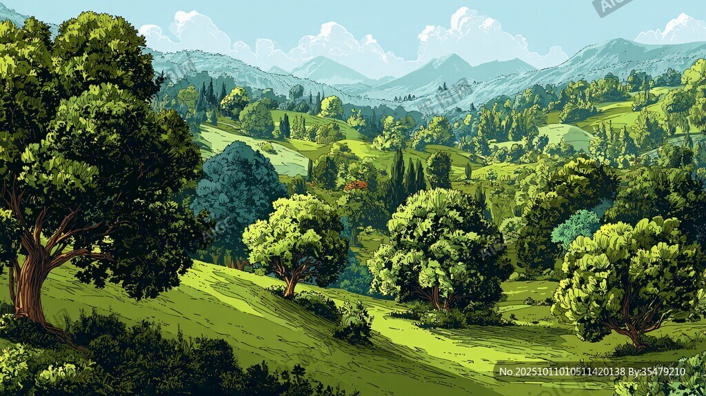綠野山林間的自然美景