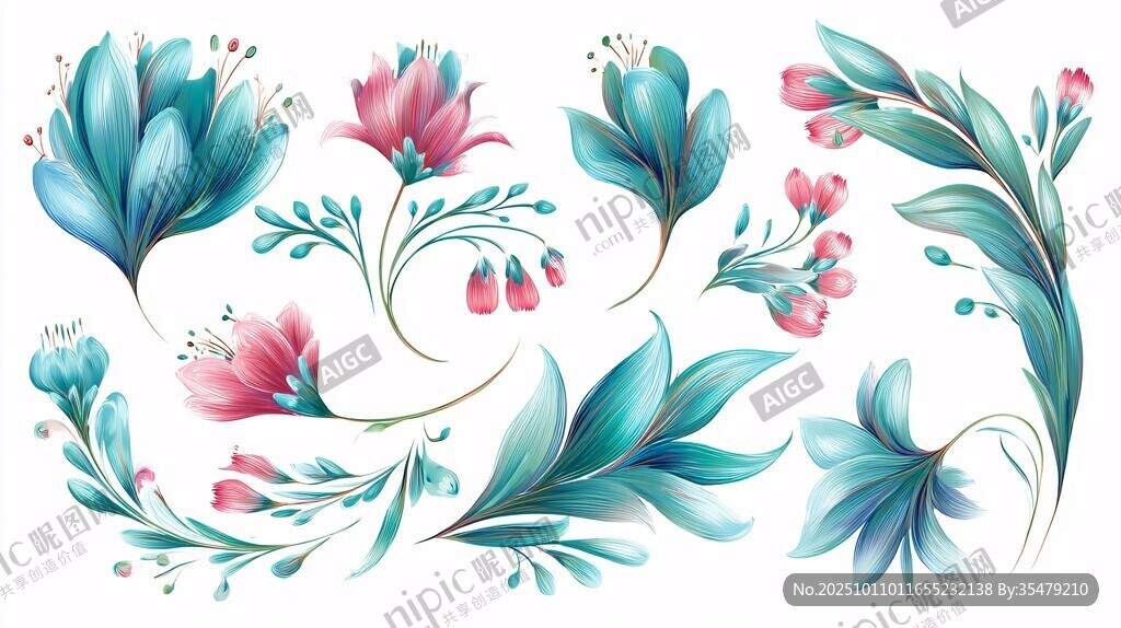 水彩花卉植物裝飾元素集