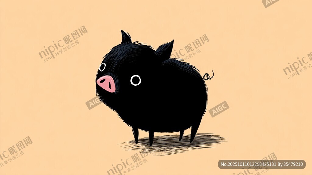 可愛小黑豬插畫