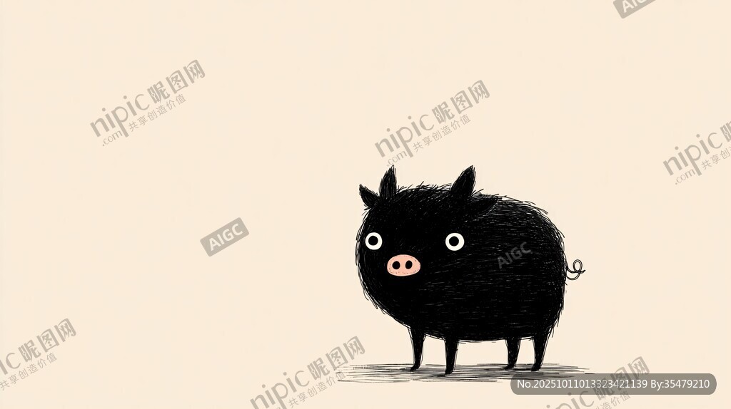 可愛小黑豬插畫形象