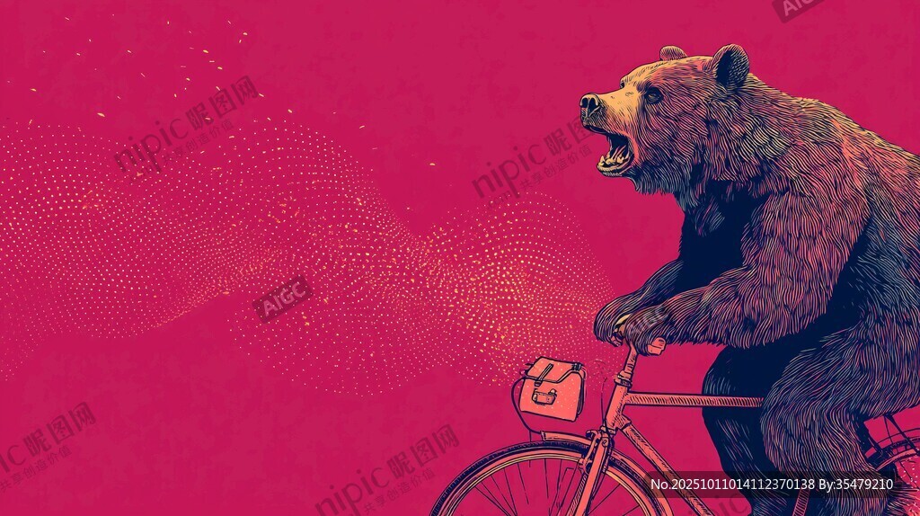 騎車的熊 奇幻動物插畫