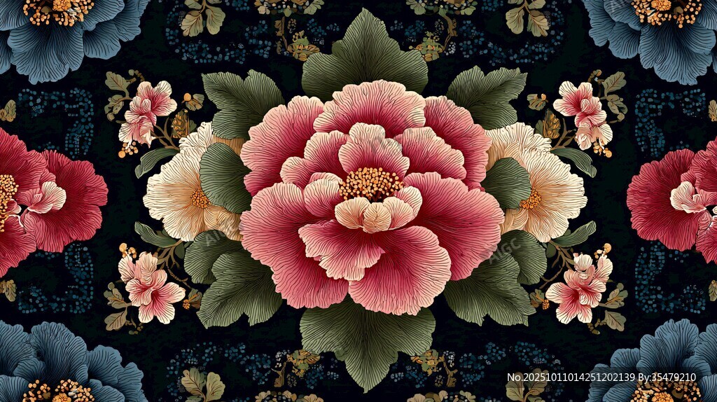 中式繁花錦簇花卉圖案