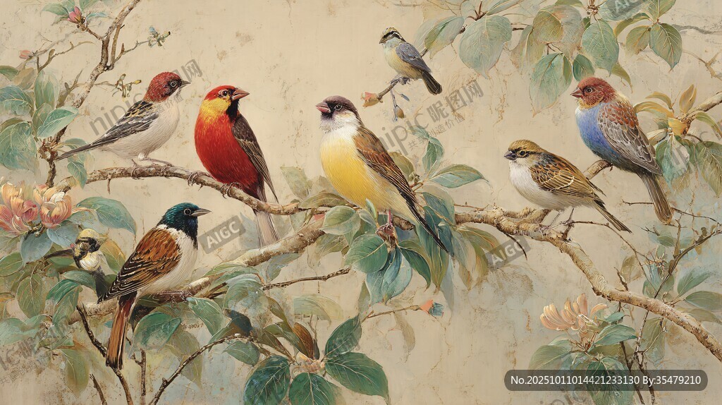 枝頭群鳥繪就靈動景致