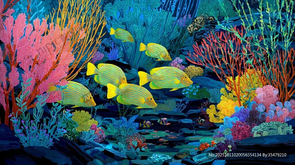 夢幻海底世界的多彩魚群