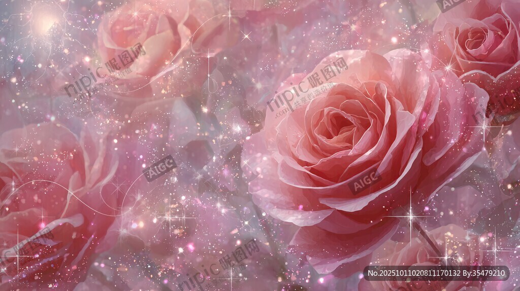 夢幻粉玫瑰 閃爍星光背景