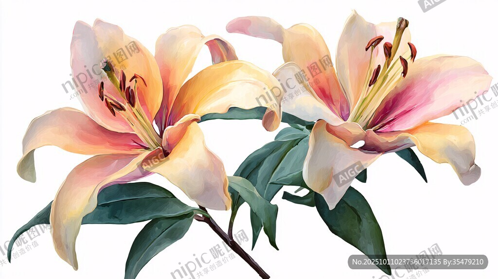 嬌艷雙色百合花插畫