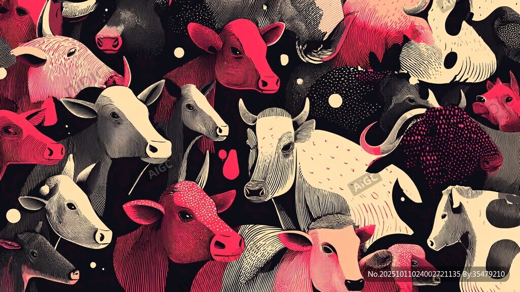 牛群插畫 多彩夢幻動物集合