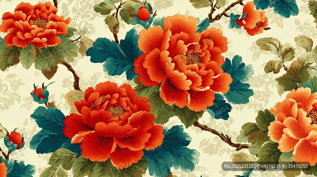 中式牡丹花卉圖案背景