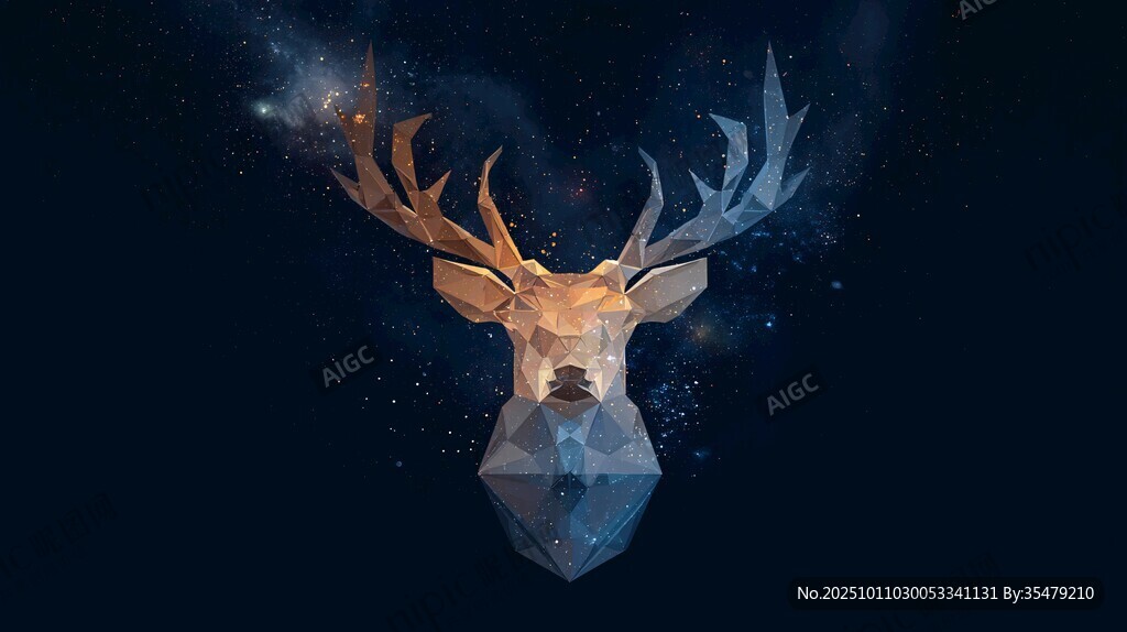 夢(mèng)幻星空下的幾何風(fēng)格鹿頭