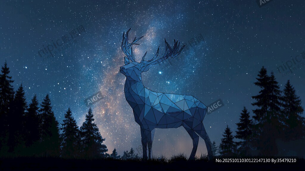 夢幻星空下的幾何輪廓麋鹿