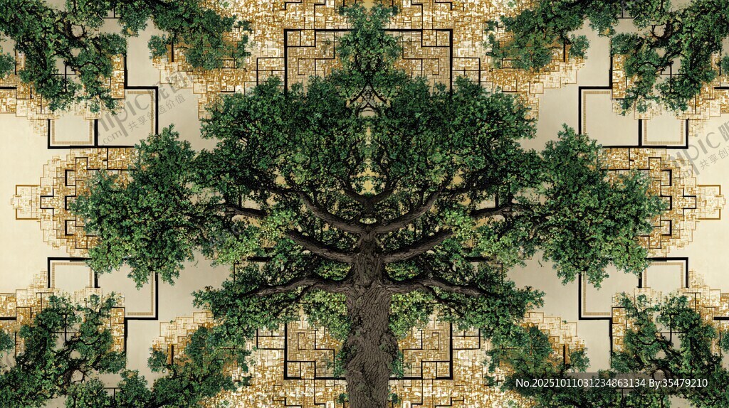 對稱奇幻樹景藝術(shù)畫面