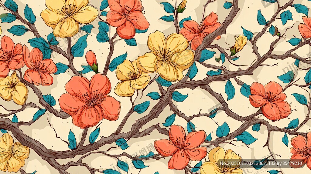 春日繁花手繪插畫