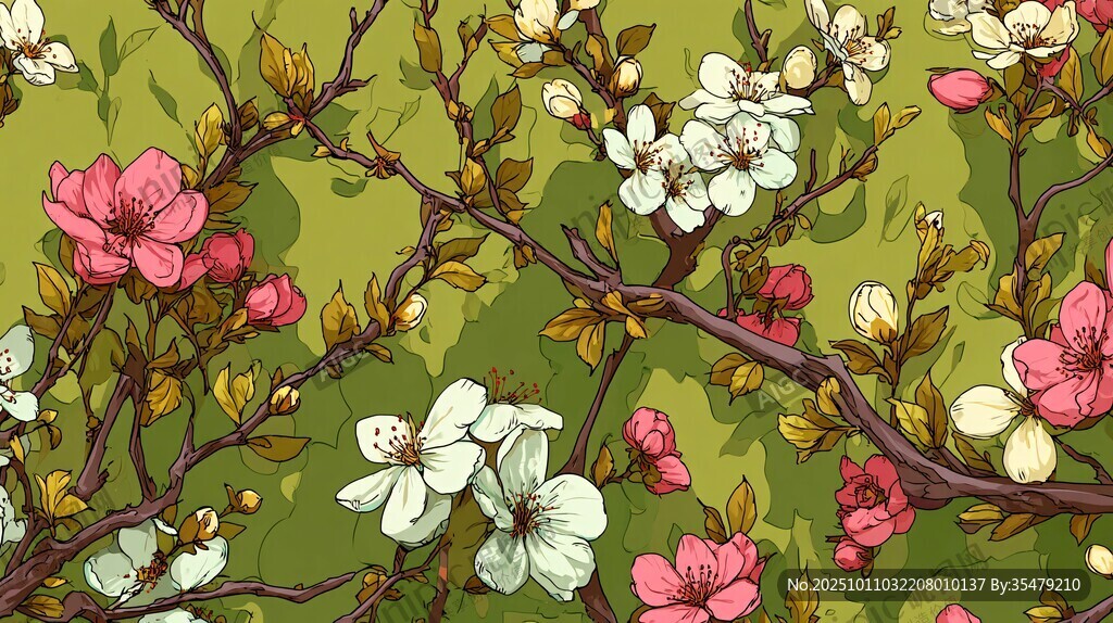 春日繁花盛開插畫圖