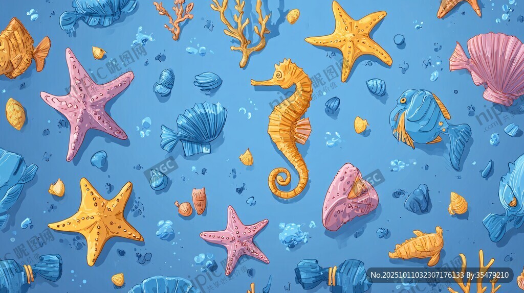 海底繽紛生物插畫