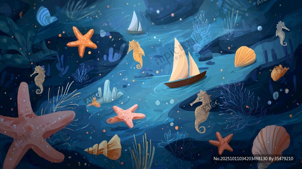 夢幻海底世界與航行帆船