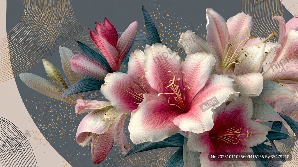 夢幻柔美花卉組合插畫