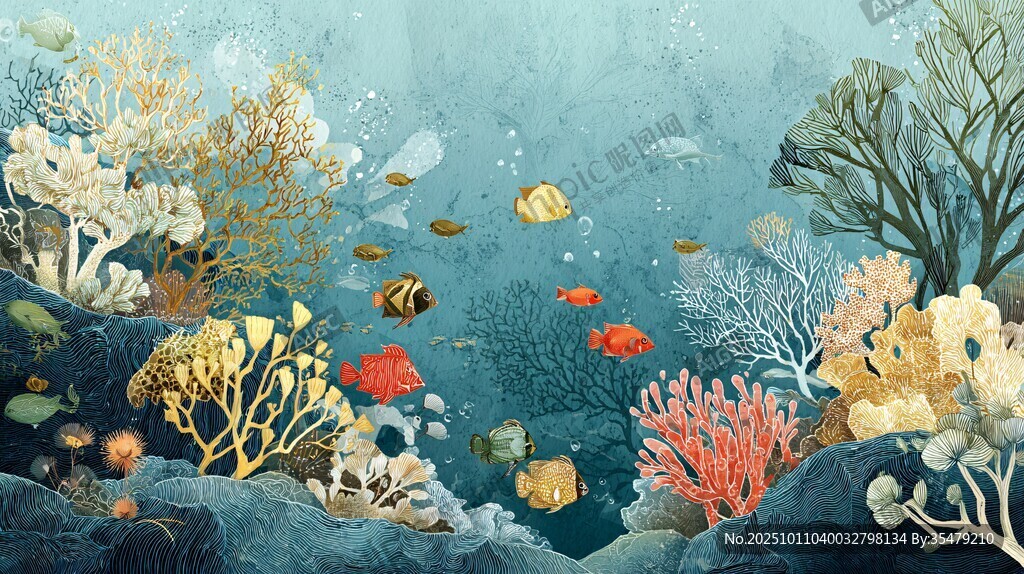 夢幻海底珊瑚與游魚世界