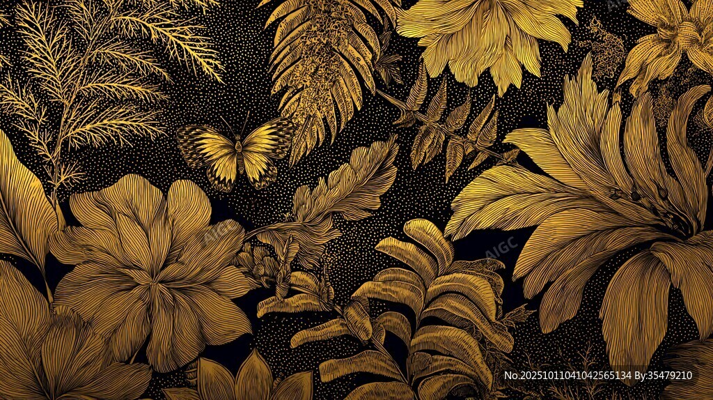 金色植物蝴蝶精美圖案