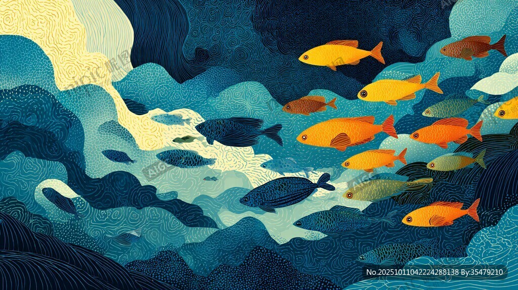 海洋中游動(dòng)的多彩魚群