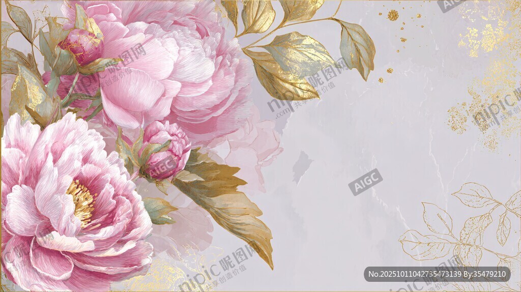 粉色牡丹花卉唯美背景圖
