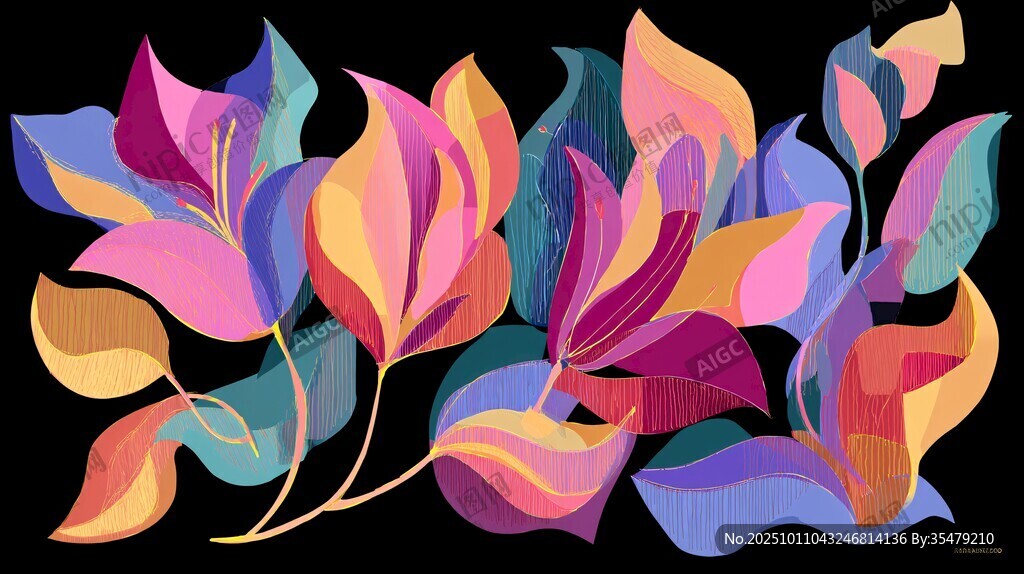 多彩夢幻葉片插畫圖案