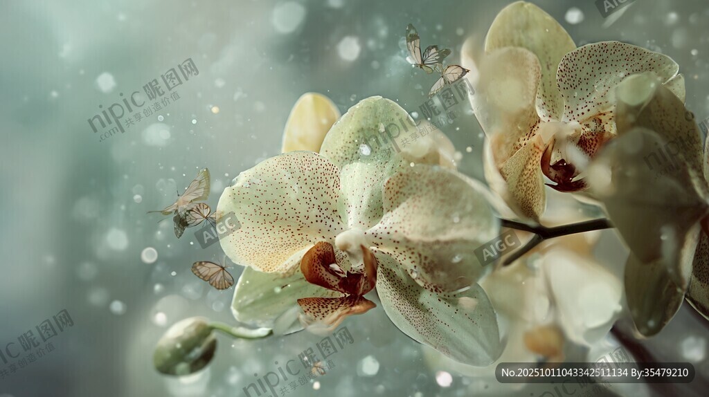 夢幻蝴蝶伴蘭花景致