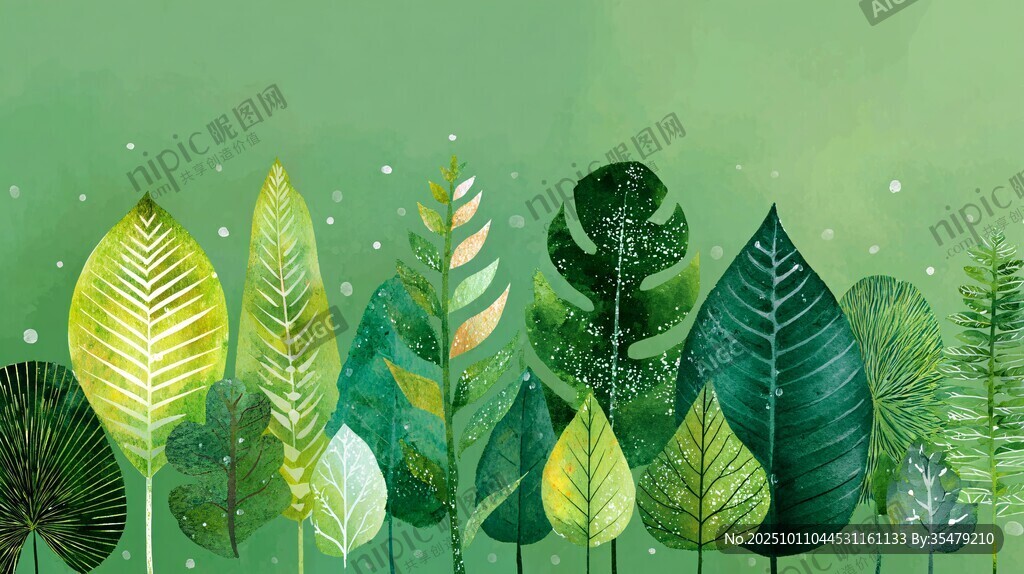 清新綠植插畫背景
