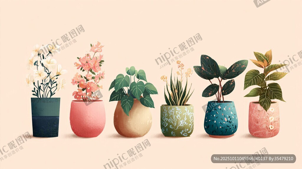 多彩盆栽展示清新植物世界