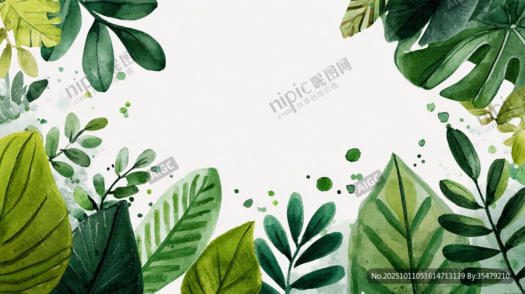 清新綠植邊框背景圖
