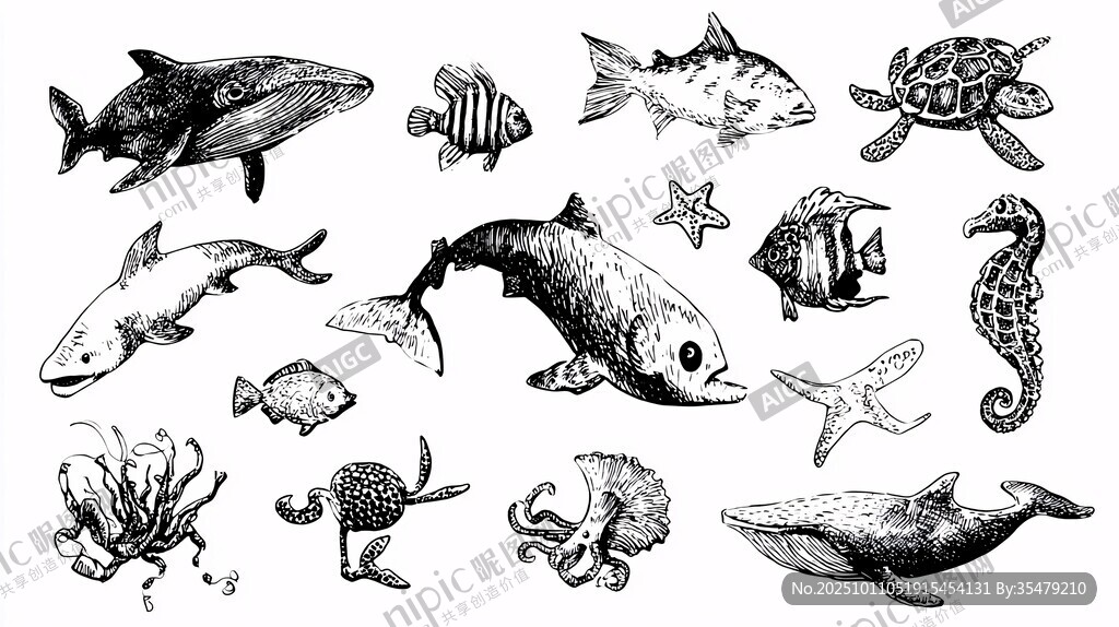 海洋生物手繪集合