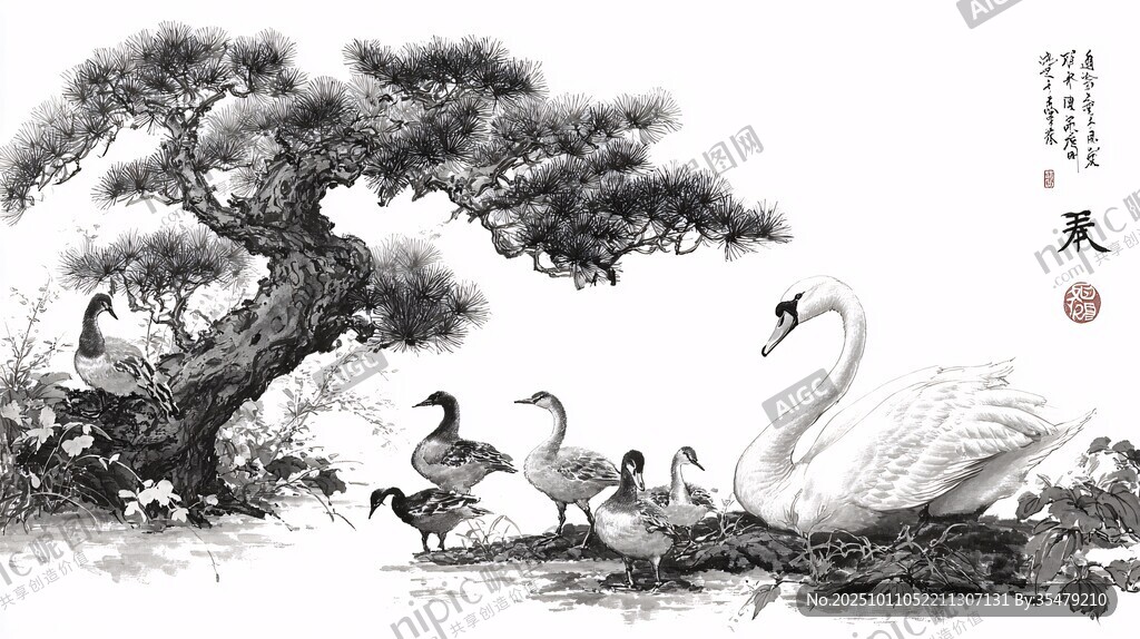 松鶴天鵝圖