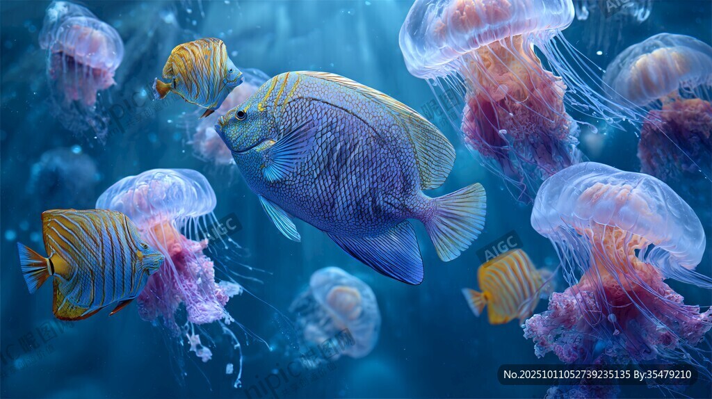 夢幻海底的魚與水母共舞