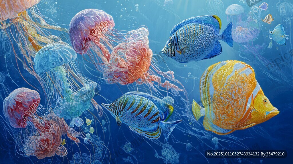 夢幻海底世界魚類水母群游