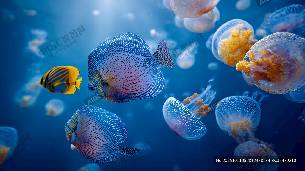 夢幻海底的魚與水母共舞