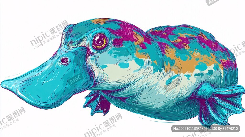 彩色鴨嘴獸插畫