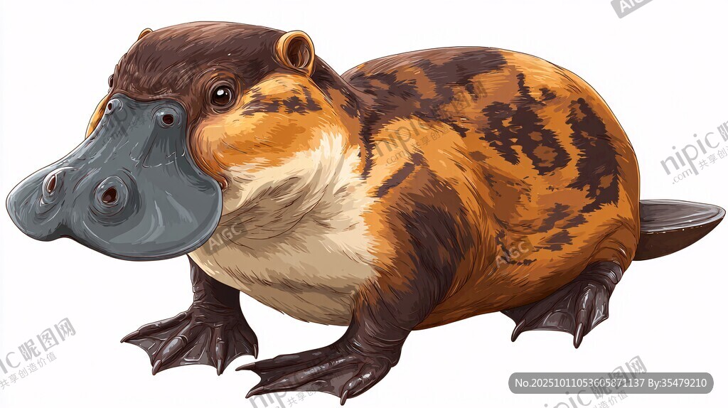 卡通風格鴨嘴獸形象插畫