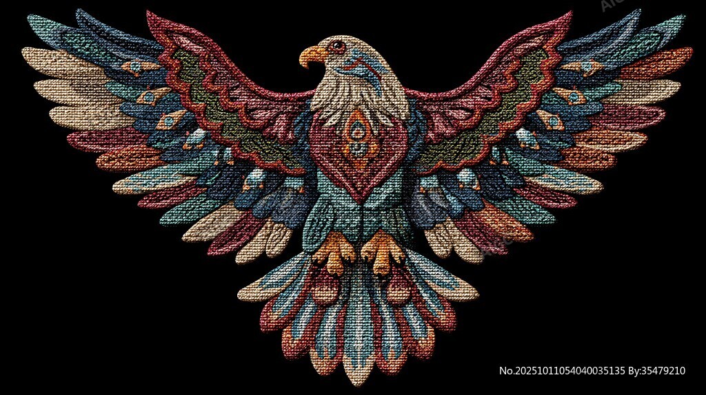 彩色刺繡雄鷹展翅圖案