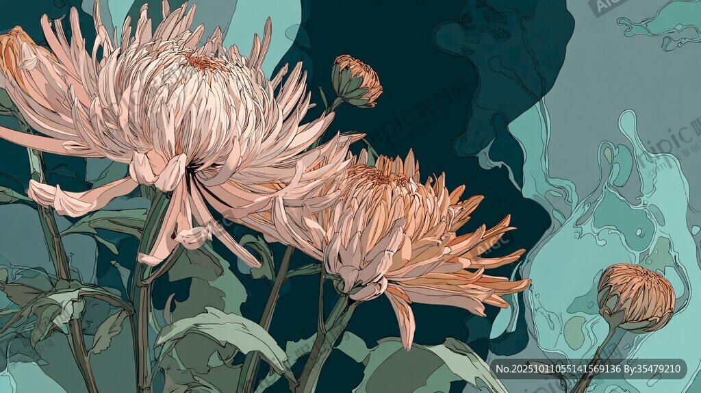 秋菊綻放插畫