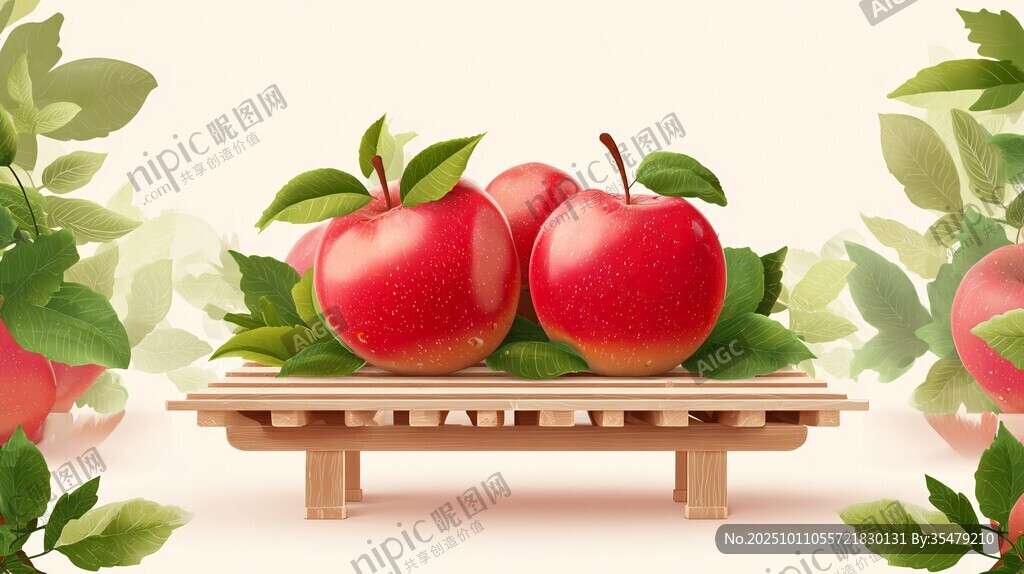 木架上的鮮潤(rùn)紅蘋(píng)果