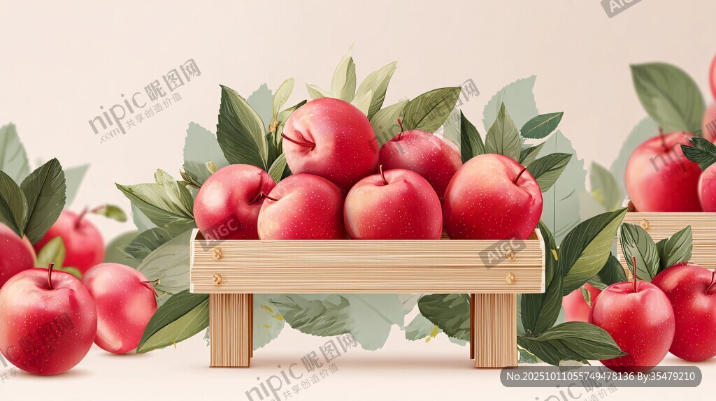 木筐中的新鮮紅蘋(píng)果