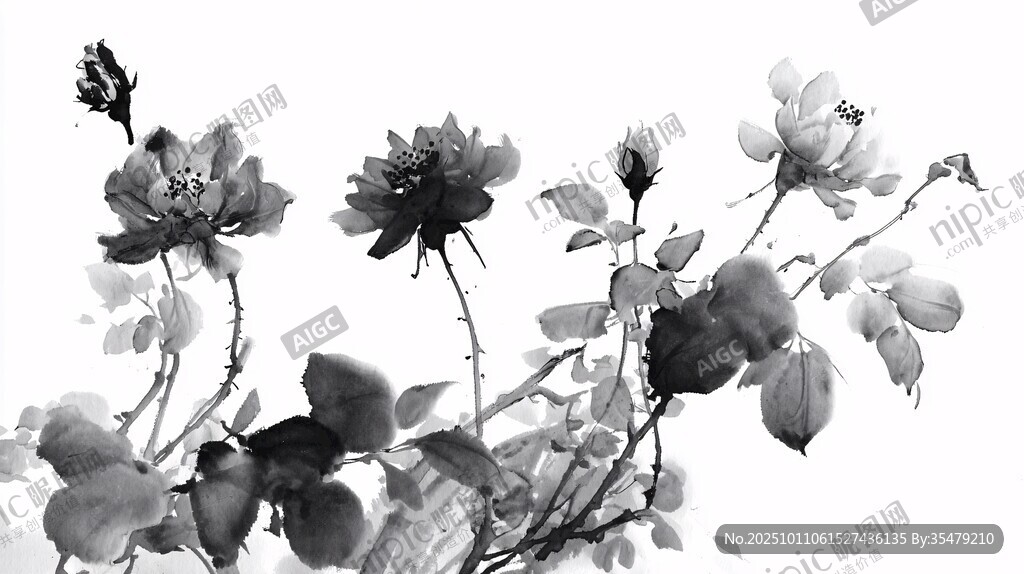 水墨薔薇圖