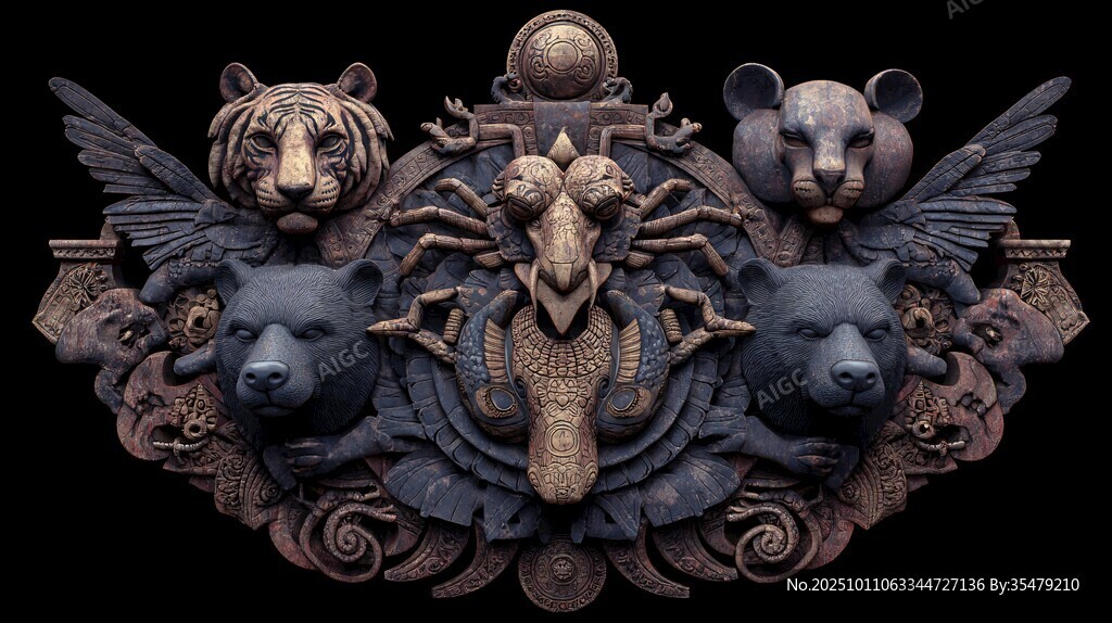 獸首組合奇幻藝術雕塑