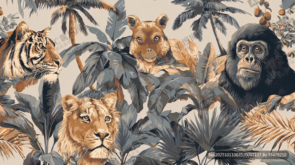 叢林中的猛獸與繁茂植物