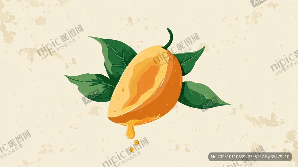 插畫風(fēng)多汁黃芒果果實(shí)
