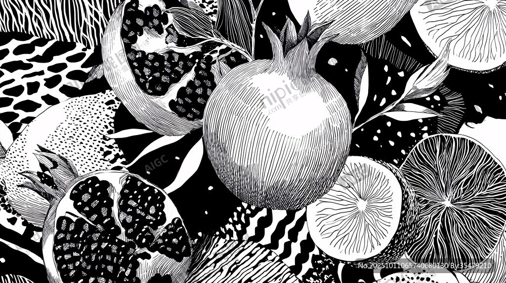 黑白風(fēng)水果插畫(huà)藝術(shù)作品