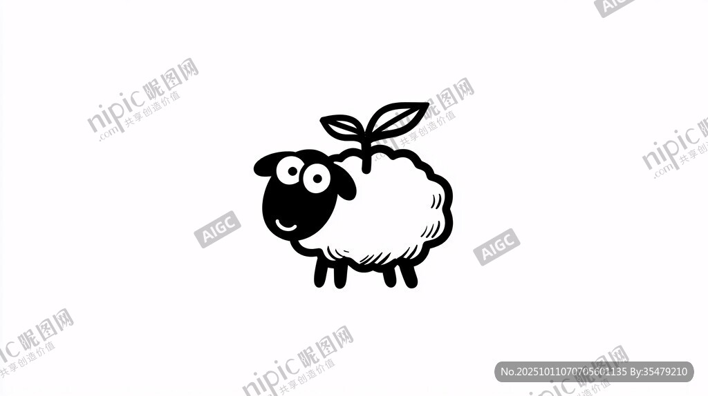 可愛小羊頭頂綠植卡通形象
