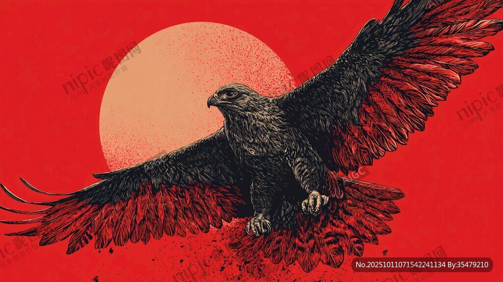 紅日下展翅翱翔的雄鷹