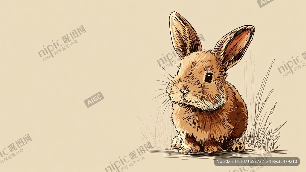 可愛棕色小兔的溫馨插畫