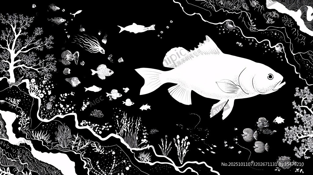 黑白海底世界中的大魚(yú)